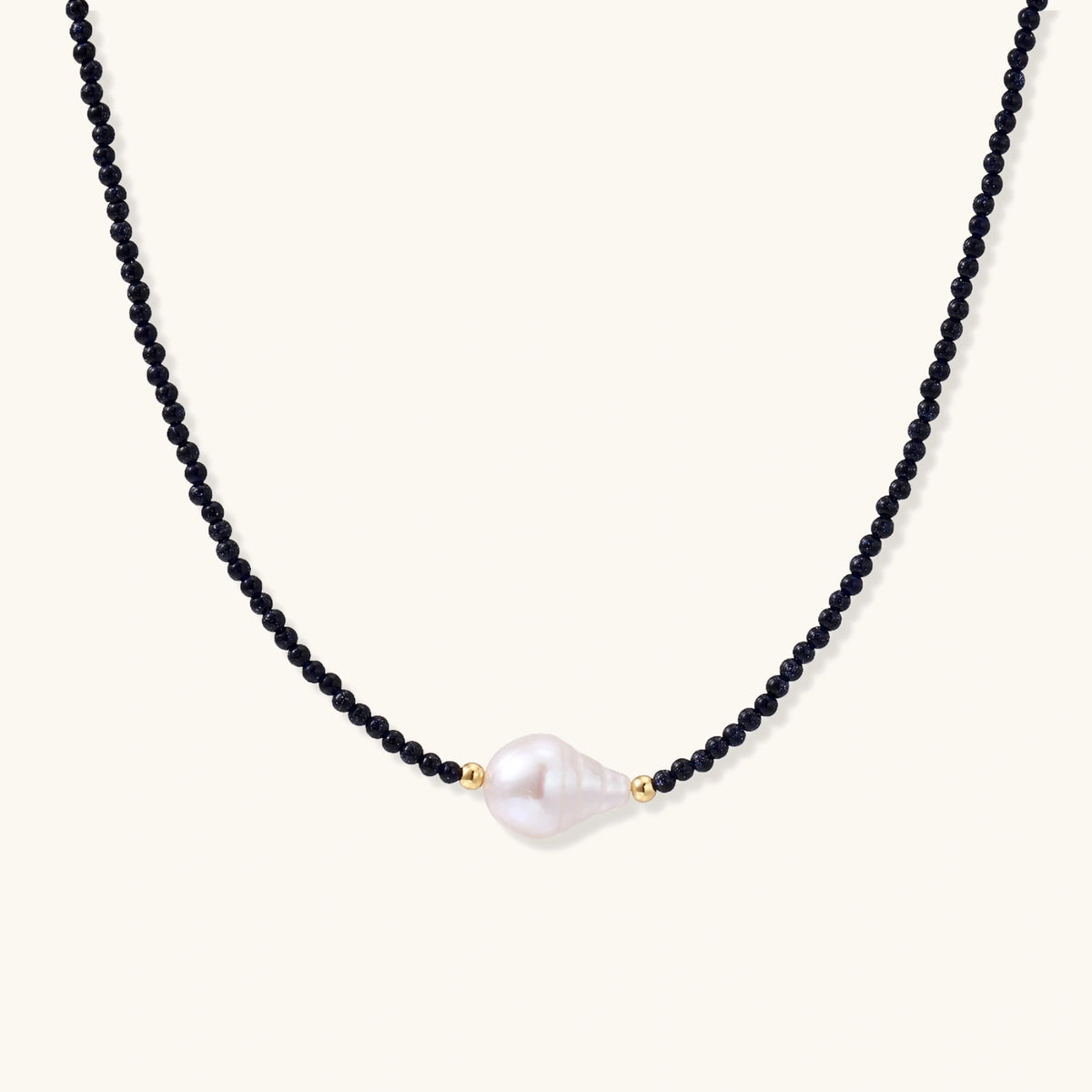 Barockperlen Kette – blauer Sandstein mit Barockperle, Goldakzente | Orolina