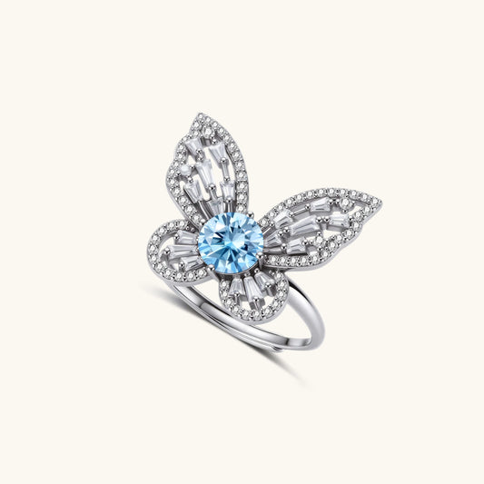 Blue Butterfly Ring – Schmetterlingsflügel mit 1ct Moissanit VVS1 | Orolina