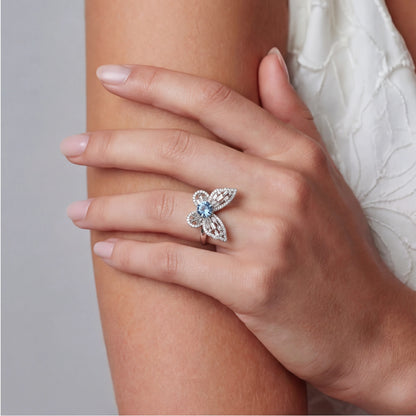 Blue Butterfly Moissanit Ring – 1ct blauer Moissanit VVS1, 925 Sterlingsilber | Orolina