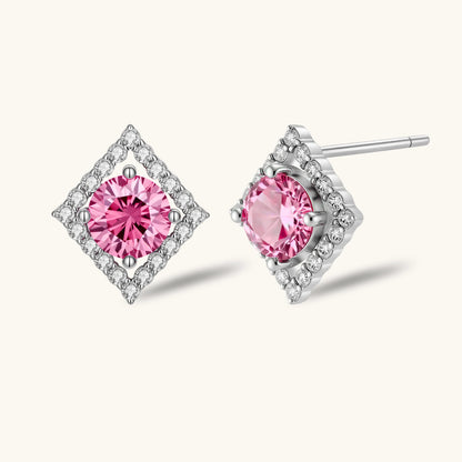 Pink Moissanit Ohrstecker – geometrisches Halo-Design in 925 Silber | Orolina