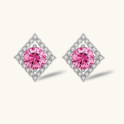 Pink Moissanit Halo Ohrstecker Seitenansicht – 925 Sterlingsilber | Orolina