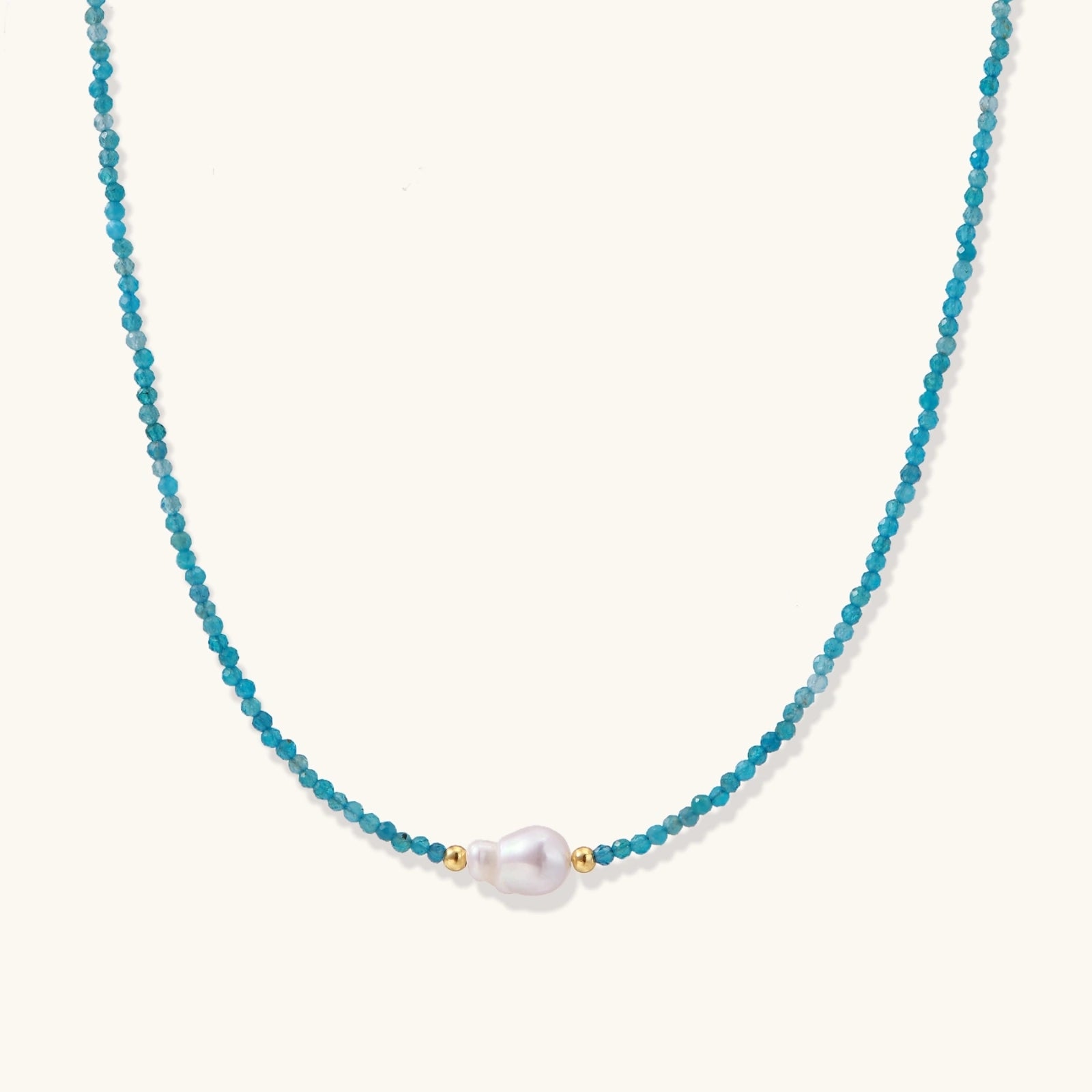 Apatite Dreams Kette – Türkisblaue Apatit-Perlen & Süßwasserperle, 18K Gold | Orolina