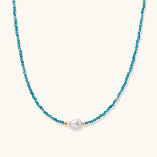 Apatite Dreams Kette – Türkisblaue Apatit-Perlen & Süßwasserperle, 18K Gold | Orolina