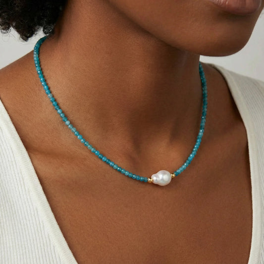 Apatite Dreams Perlenkette – Apatit & Süßwasserperle in 18K Gold Vermeil | Orolina