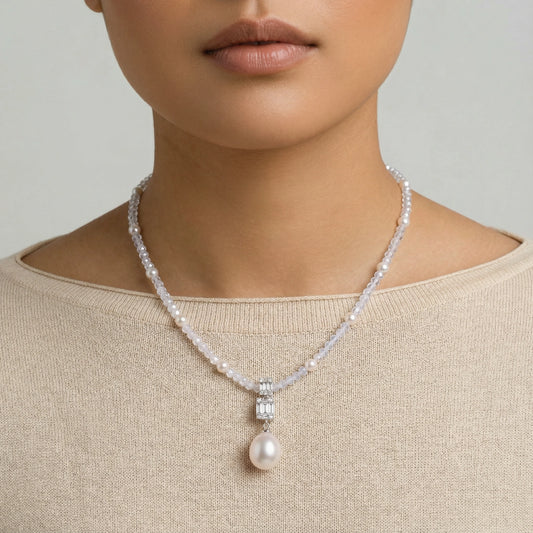 Lavender Dreams Perlenkette – Lavendel-Kristalle & Süßwasserperle, 925 Silber | Orolina