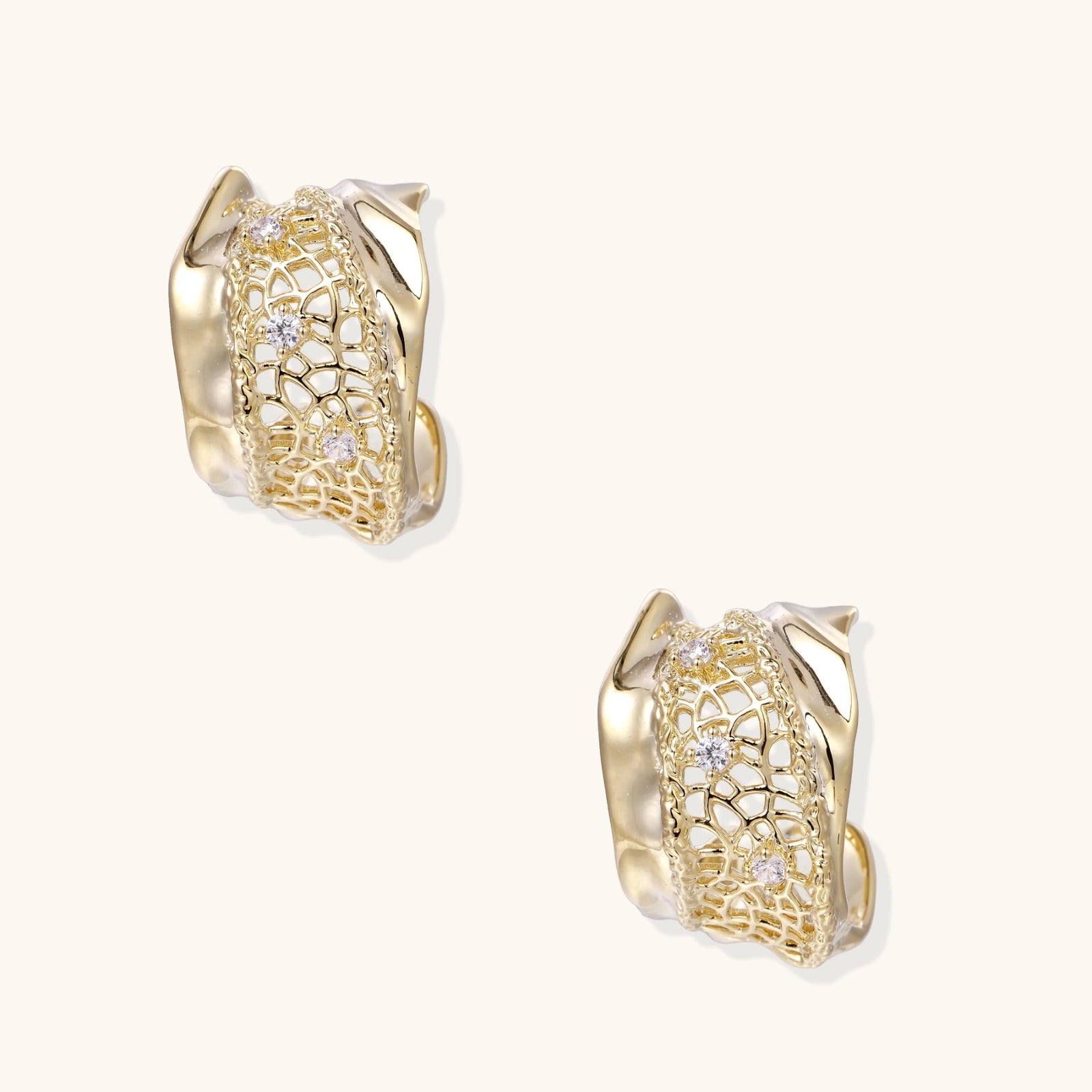 Lattice Light Hoops – Zirkonia-Akzent & Goldgitter, 925 Silber-Stecker | Orolina