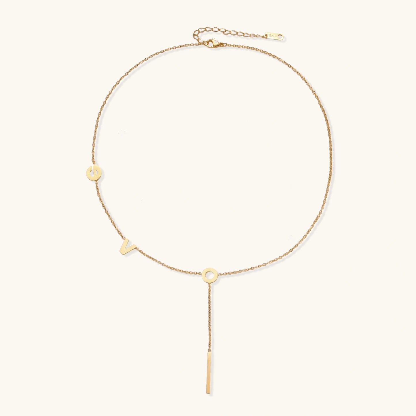 Love Letter Lariat Seitenansicht – Verstellbares Y-Design, 18K Gold | Orolina