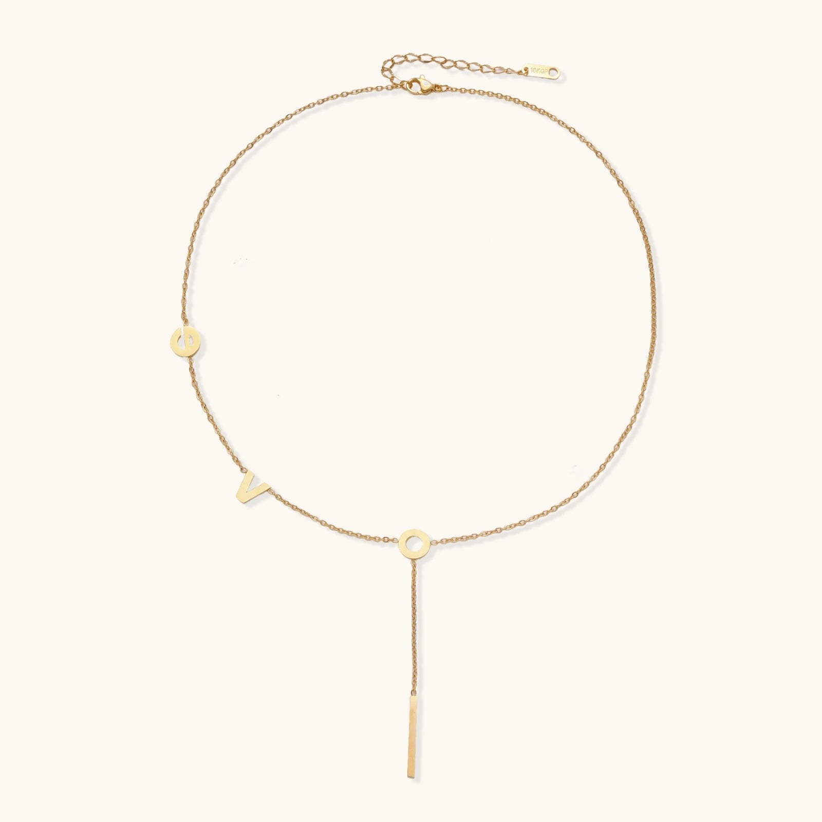Love Letter Lariat Seitenansicht – Verstellbares Y-Design, 18K Gold | Orolina