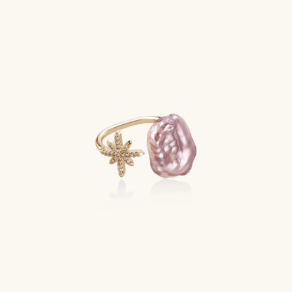 Barock Perlen Ring Detailansicht – Barockperle & Pavé-Stern, 14K Gold | Orolina
