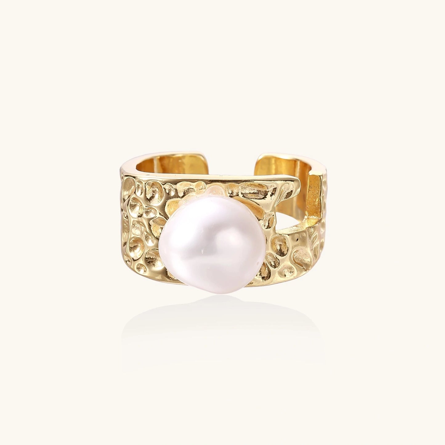 Perlen Statement Ring Detailansicht – organische Struktur & Perle, 14K Gold | Orolina