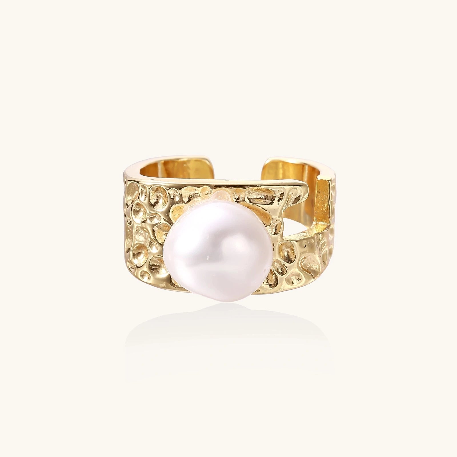 Perlen Statement Ring Detailansicht – organische Struktur & Perle, 14K Gold | Orolina