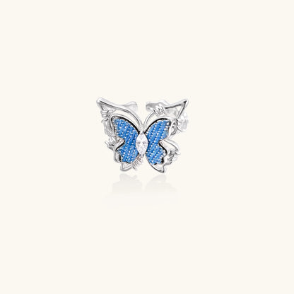 Azure Butterfly Denim Ring Detailansicht – Eco-Messing & Upcycling-Stoff | Orolina