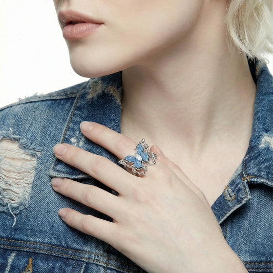 Azure Butterfly Denim Ring – Upcycling-Schmetterling aus recyceltem Denim | Orolina