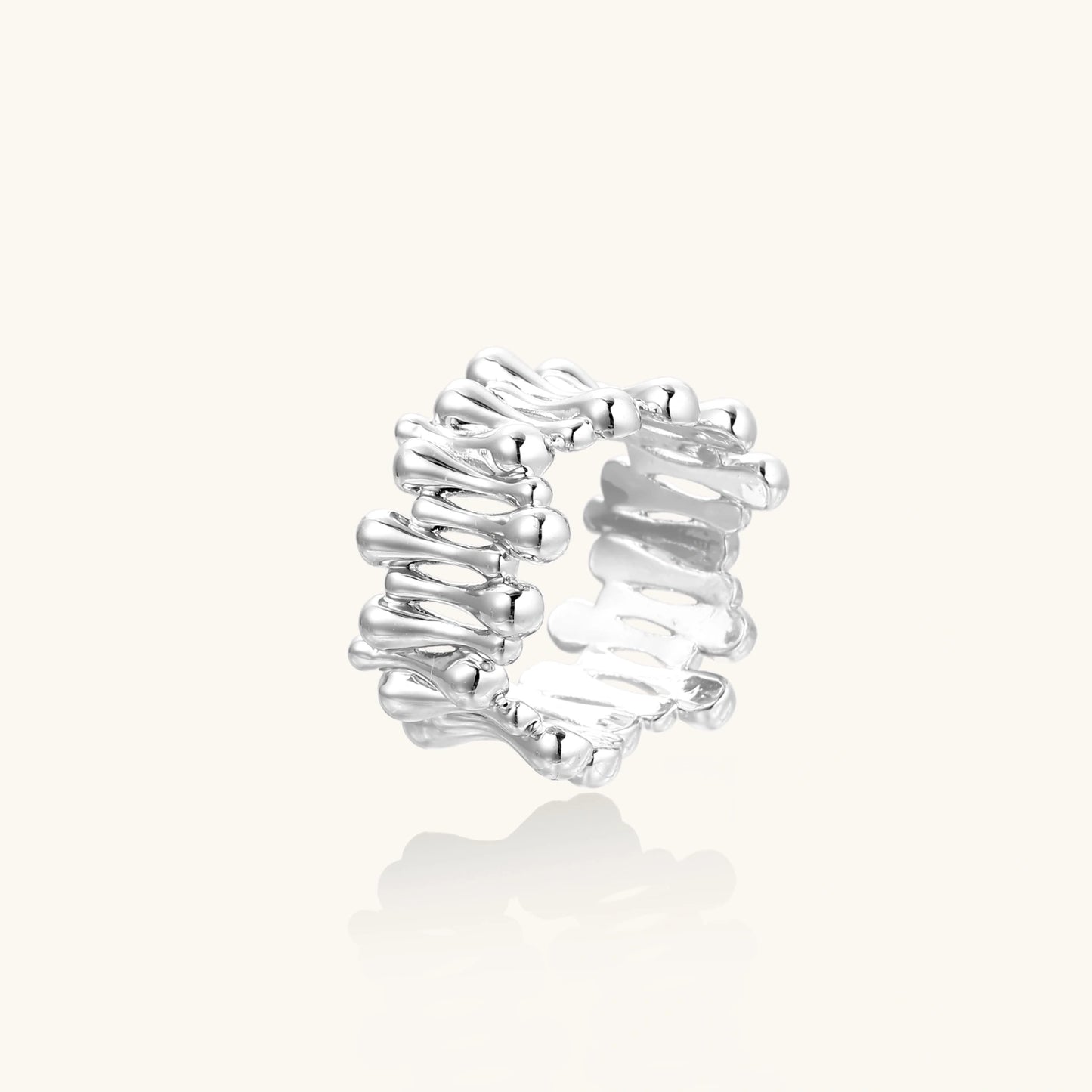 Liquid Wave Ring – breite Schiene mit Wellenstruktur, Weißgold | Orolina