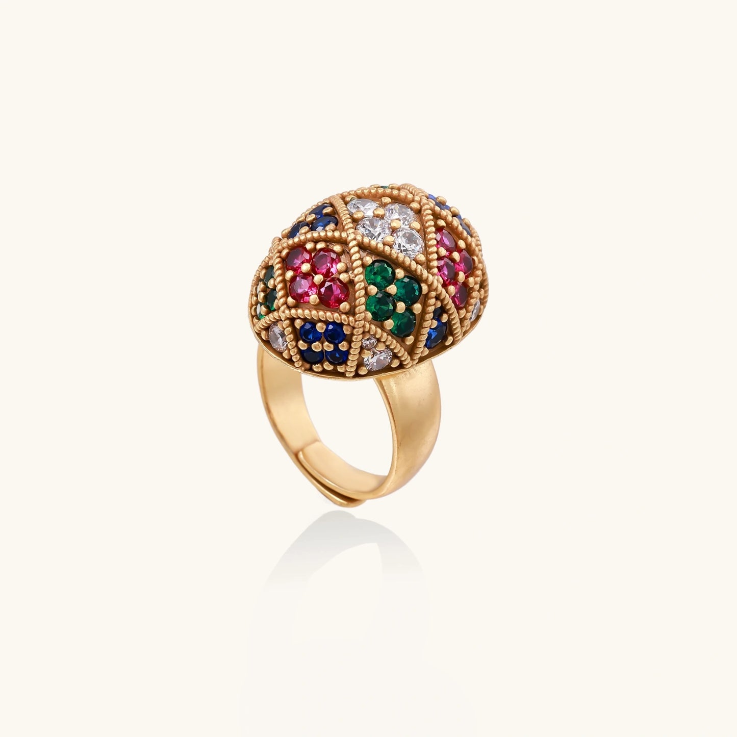 Byzantine Glow Ring – Mosaik-Design mit Multicolor-Zirkonia in 18K Gold | Orolina