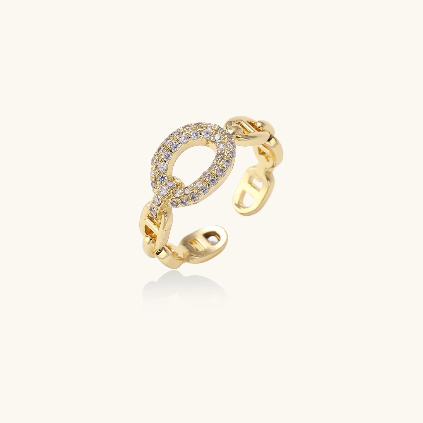 Golden Chain Ring – Hardware-Glamour mit Pavé-Zirkonia, Eco-Messing 18K | Orolina