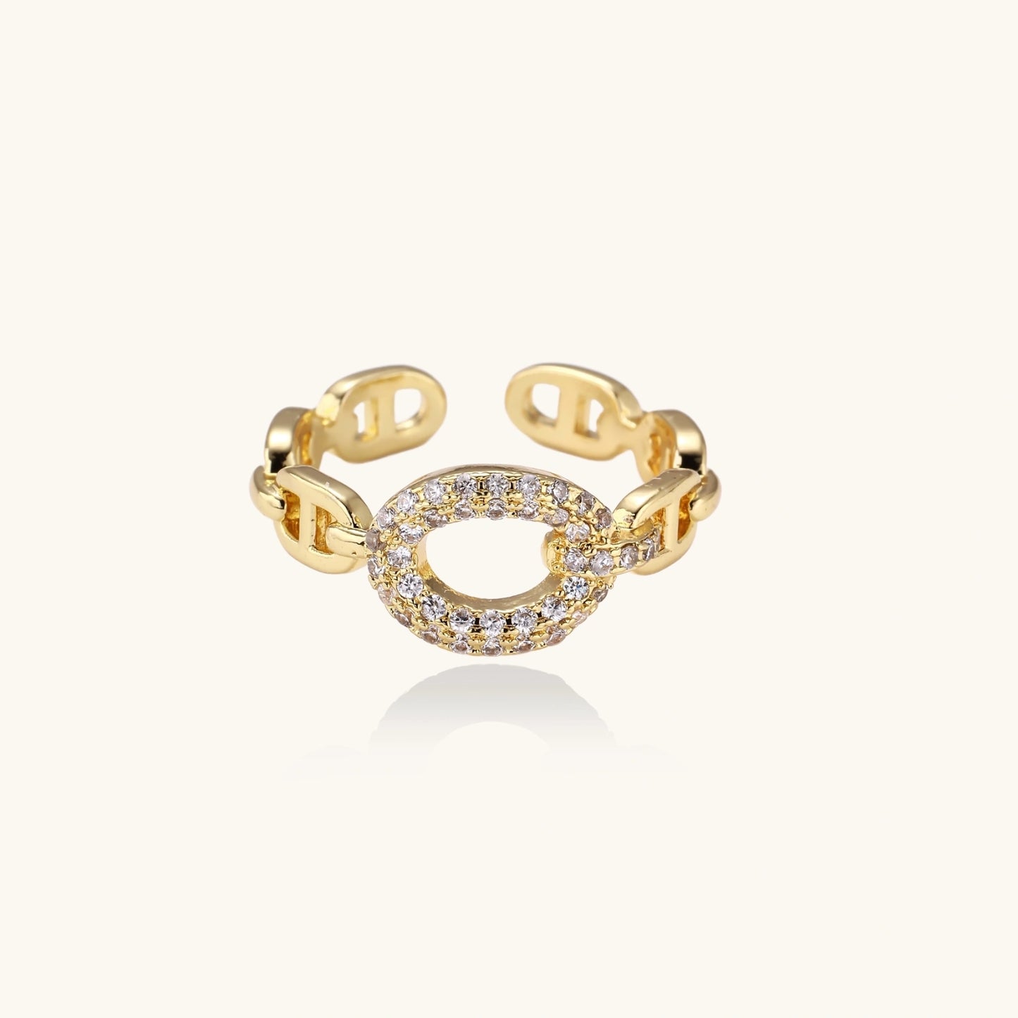 Golden Chain Statement Ring – Verstellbarer Eco-Messing Ring | Orolina