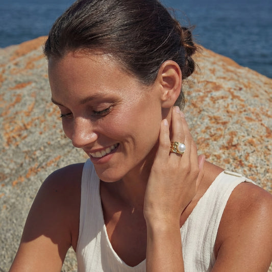 Perlen Statement Ring – Vergoldetes Eco-Messing