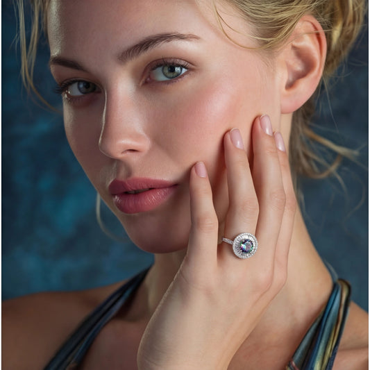Solar Flare Statement-Ring – 2ct Regenbogen-Moissanit mit Baguette-Fassung, 925 Sterlingsilber | Orolina